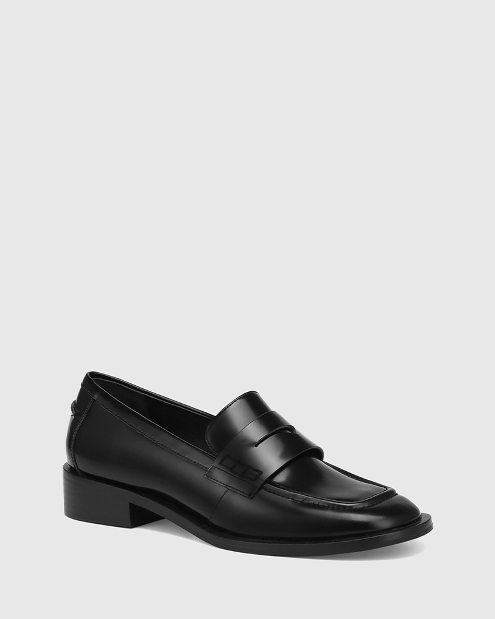 Fletcher Black Leather Square Toe Loafer