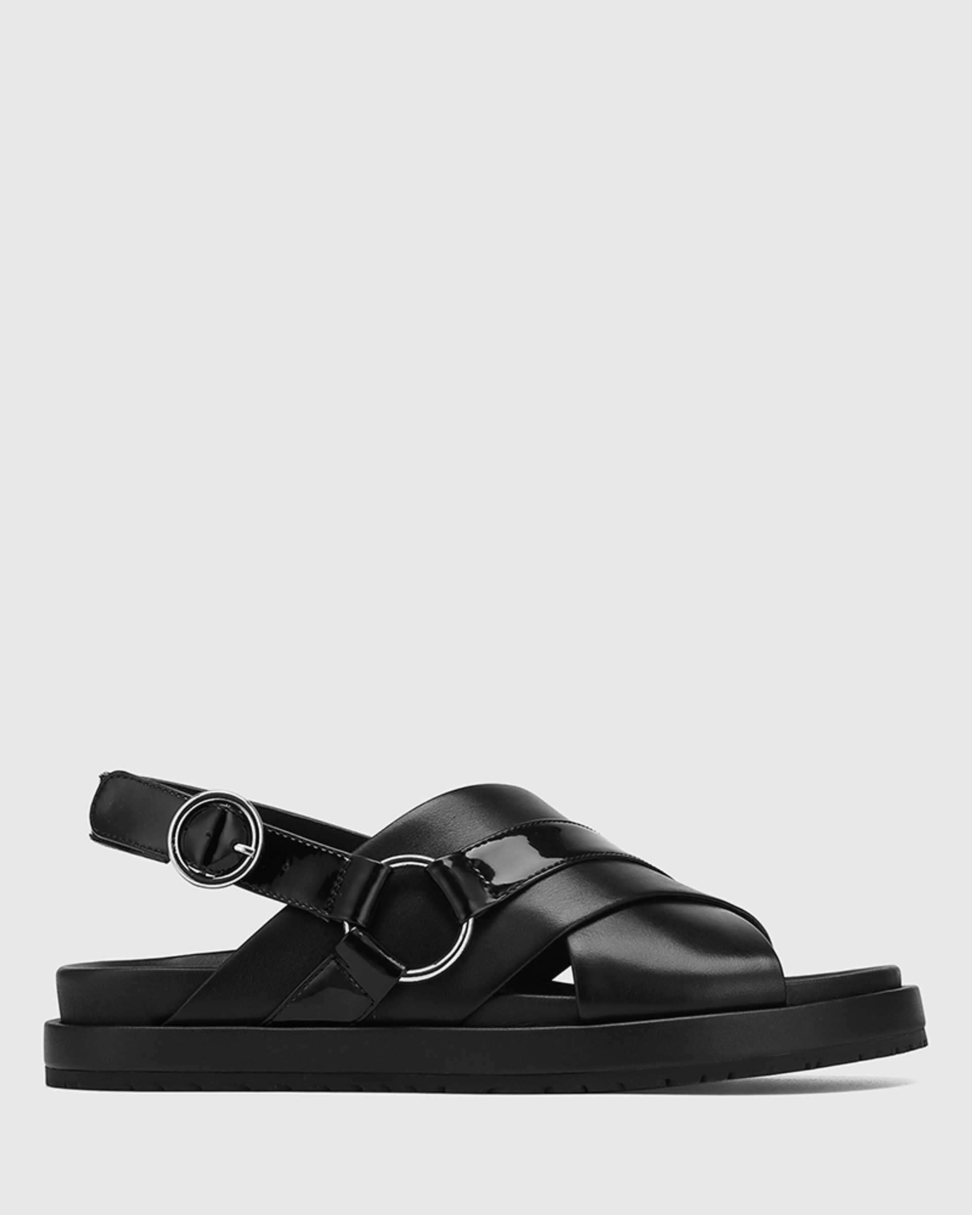 Brigid Black Leather Flatform Sandal