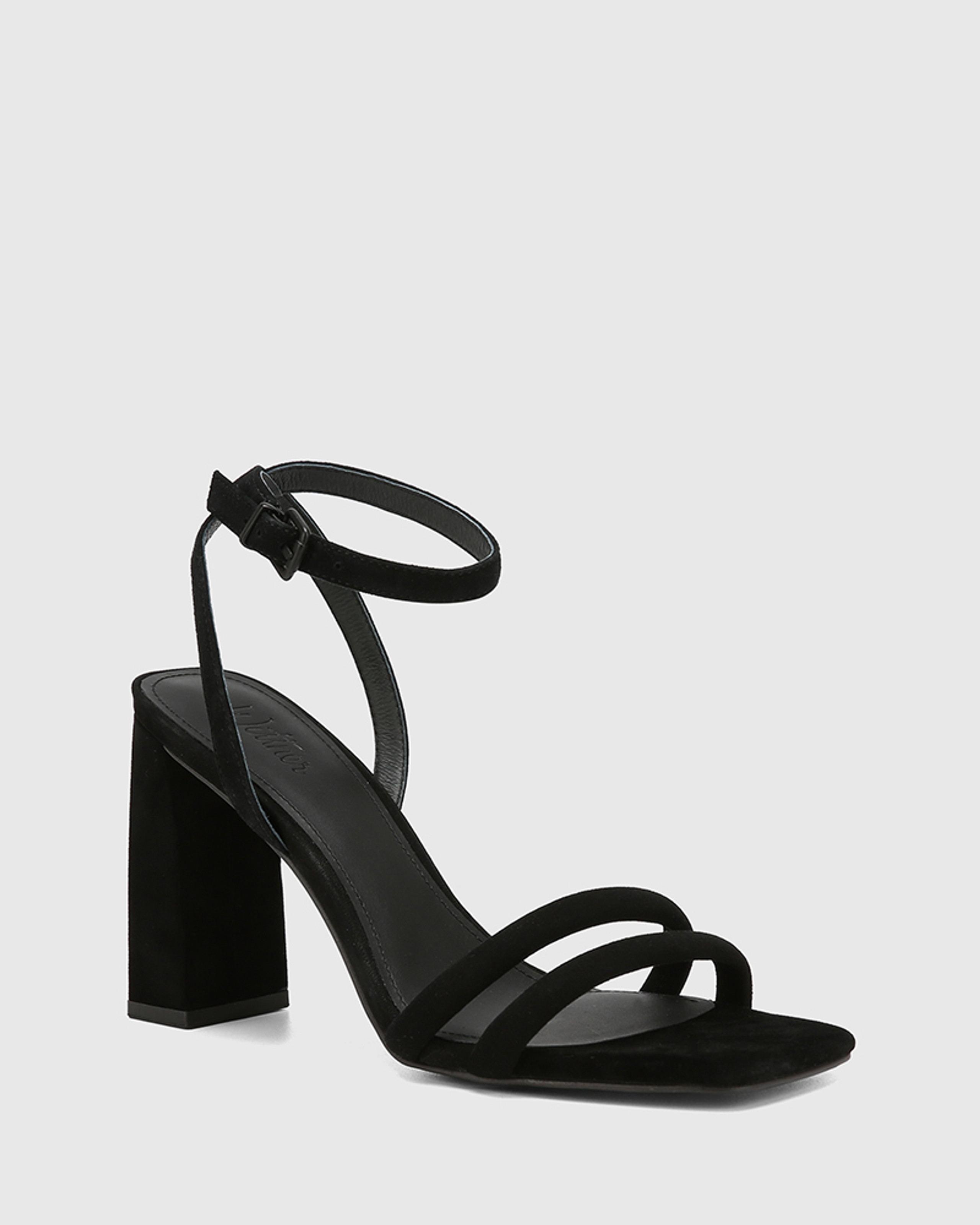 Rema Black Leather Block Heel Sandal