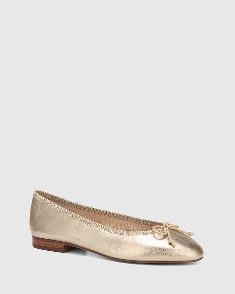 Agnes Champagne Metallic Leather Ballet Flat
