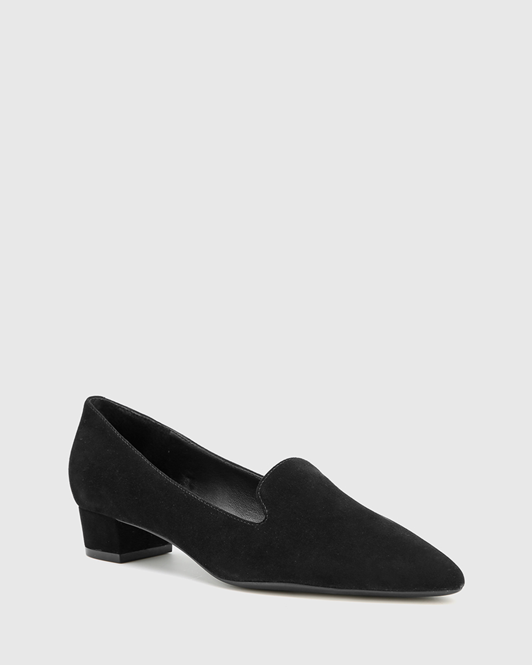 black suede pointed loafers