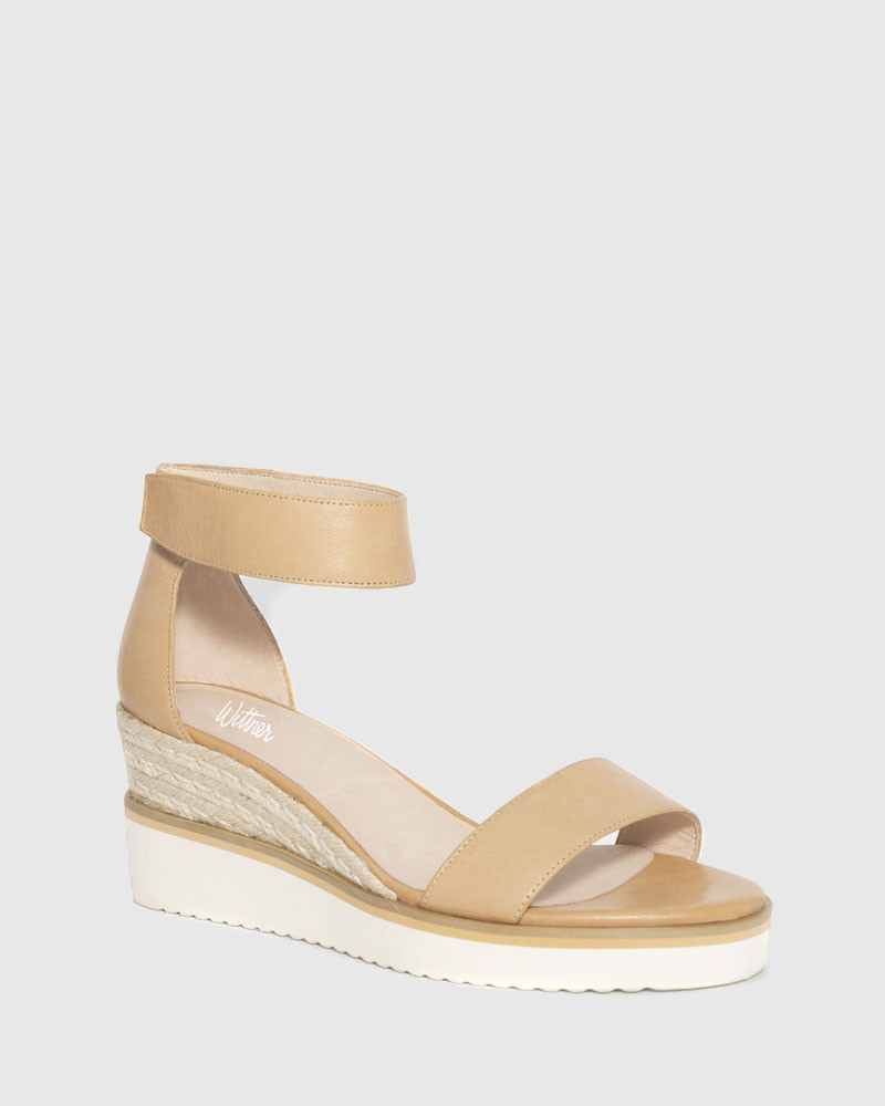 Lazy Tan Leather Ankle Strap Wedge Sandal