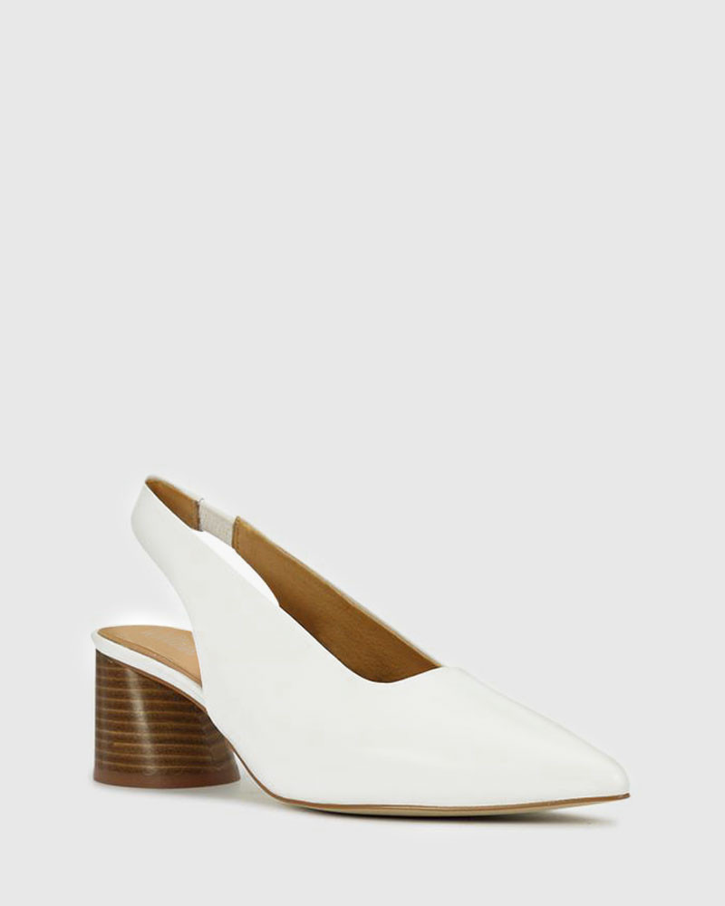 white slingback block heels