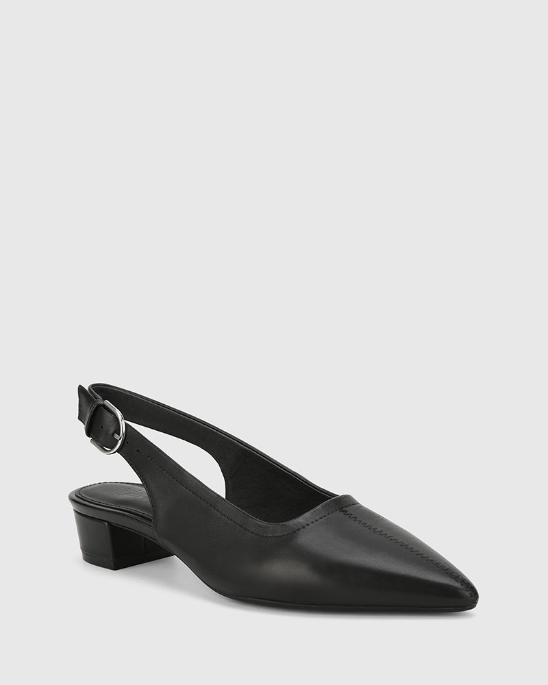 black pointed slingback heels