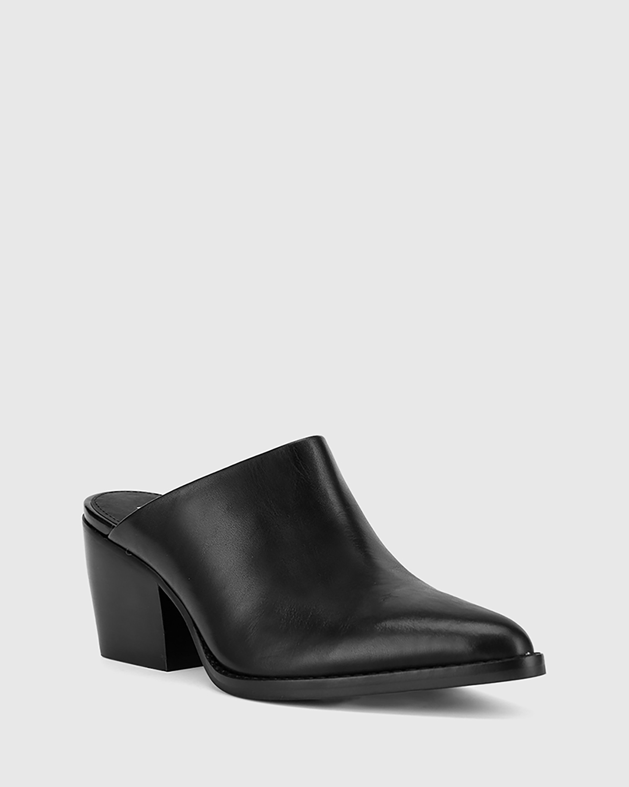 leather block heel mules