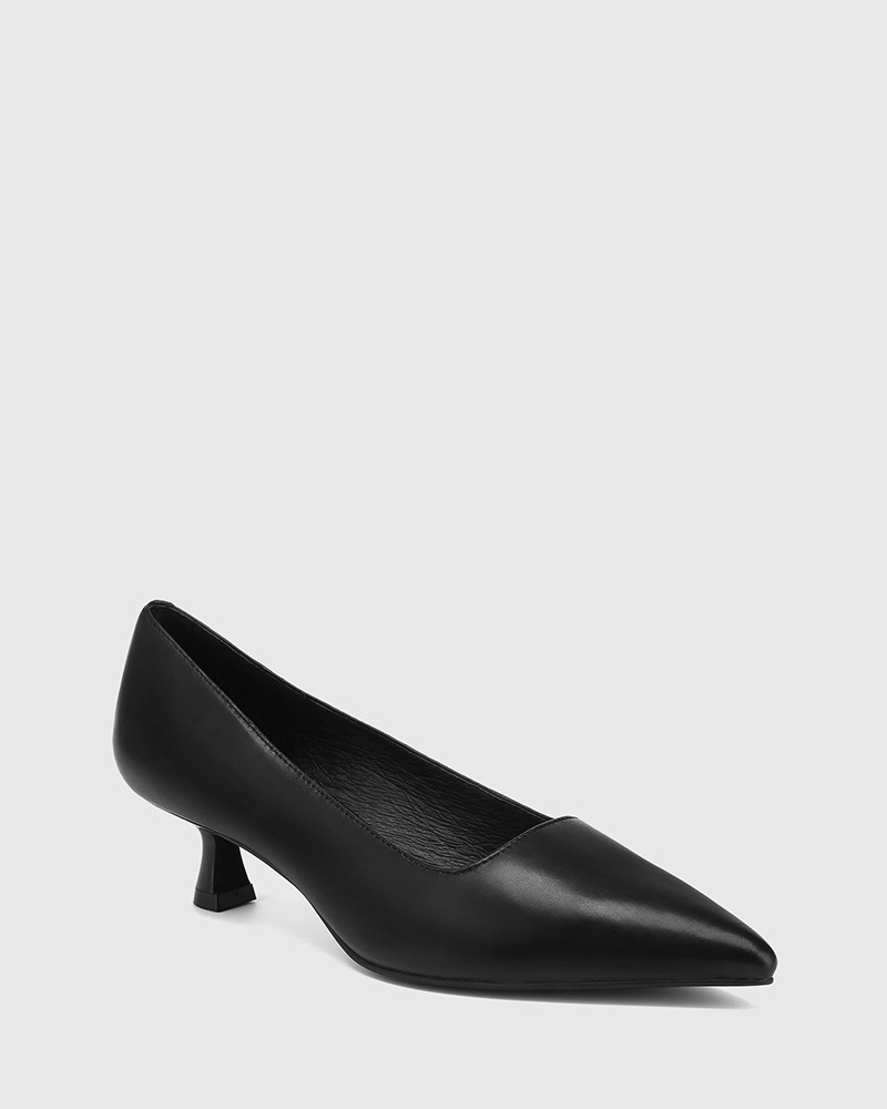 Gavina Black Leather Stiletto Heel Pump
