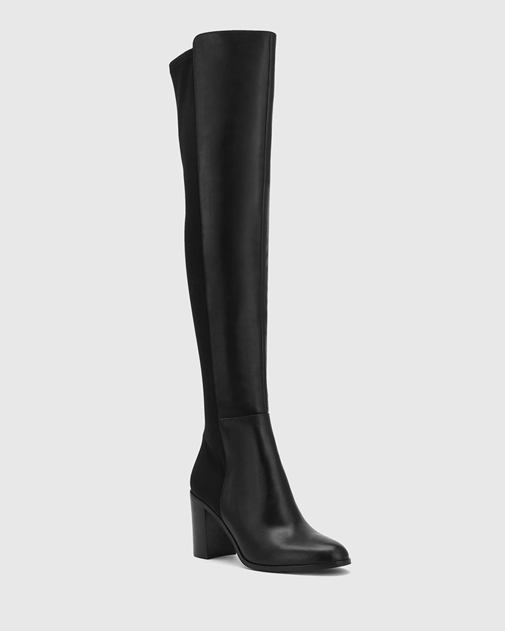 Ranen Black Leather and Neoprene Over The Knee Boot