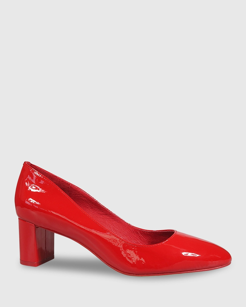 red closed toe block heels
