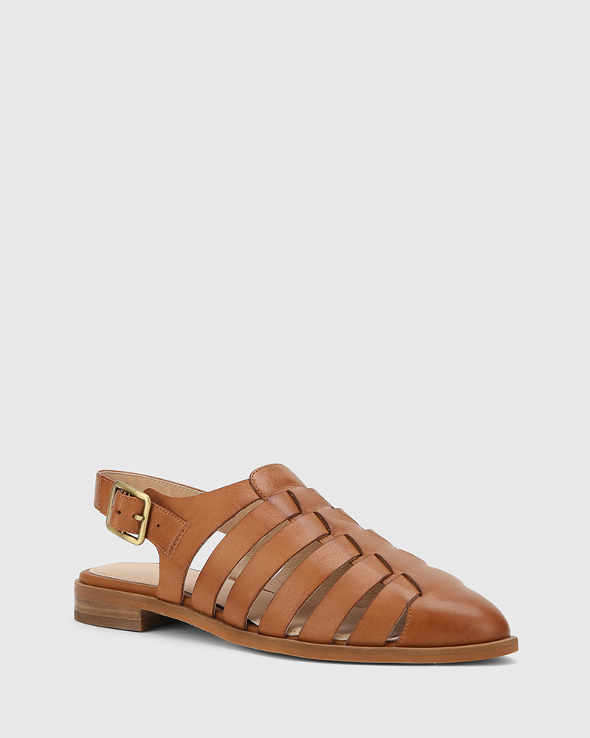 Edgar Dark Cognac Leather Closed Toe Flat Sandal