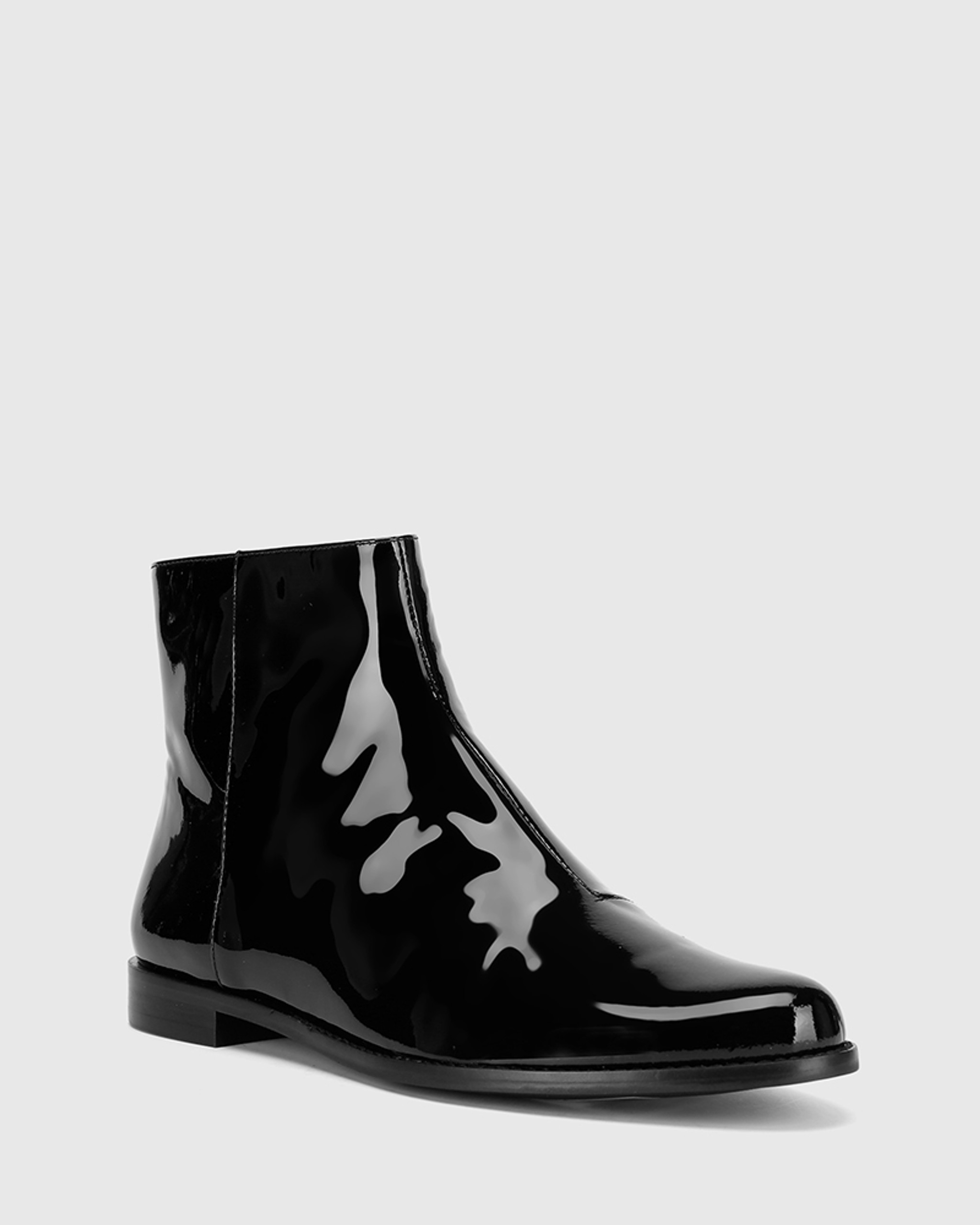 black patent chelsea ankle boots