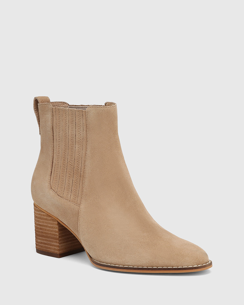 suede block heel ankle boot