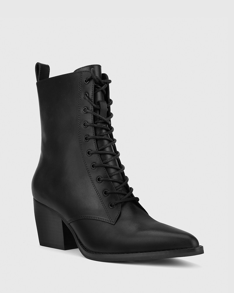 Kallie Black Leather Pointed Toe Lace 