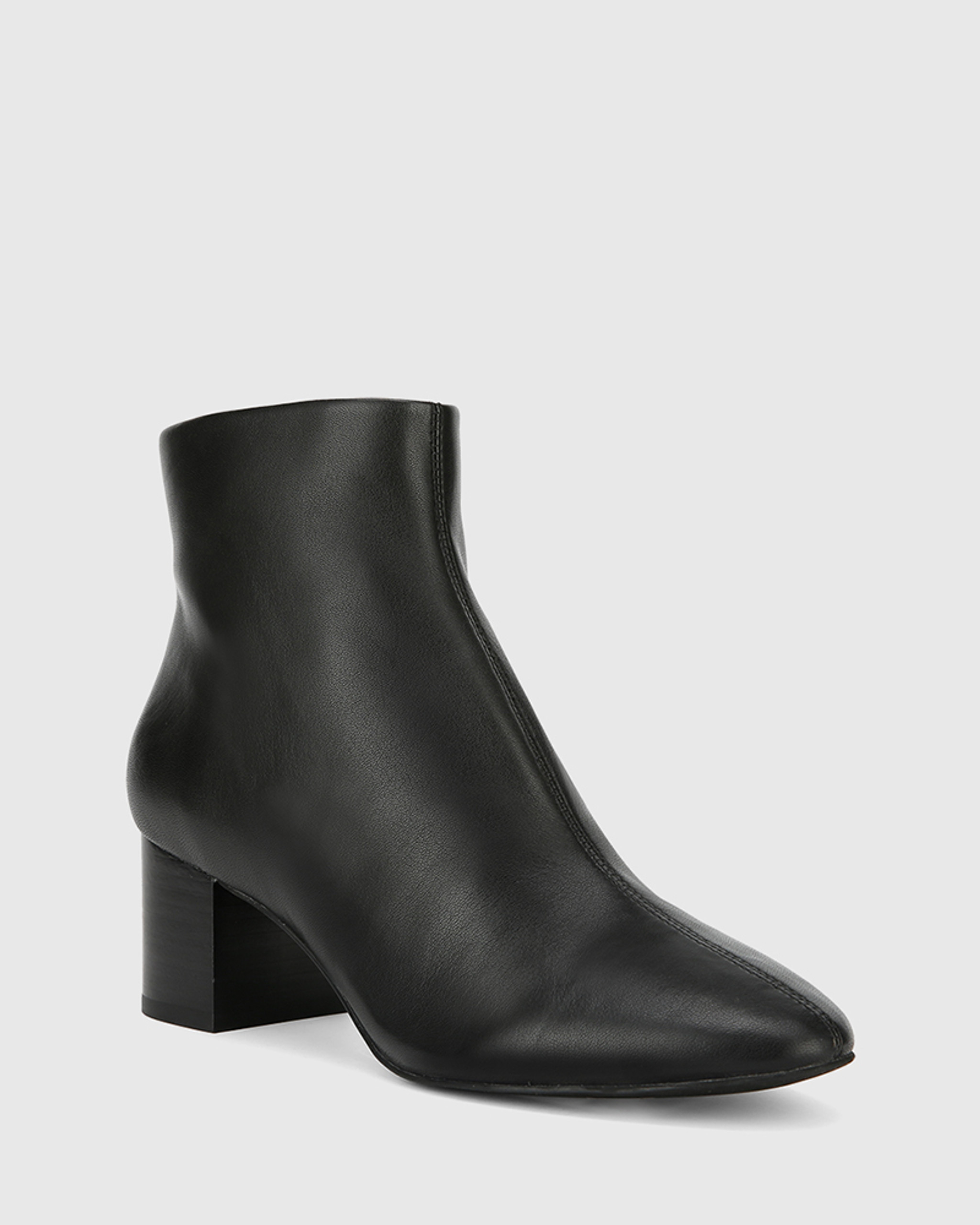 Alesha Black Leather Block Heel Ankle Boot