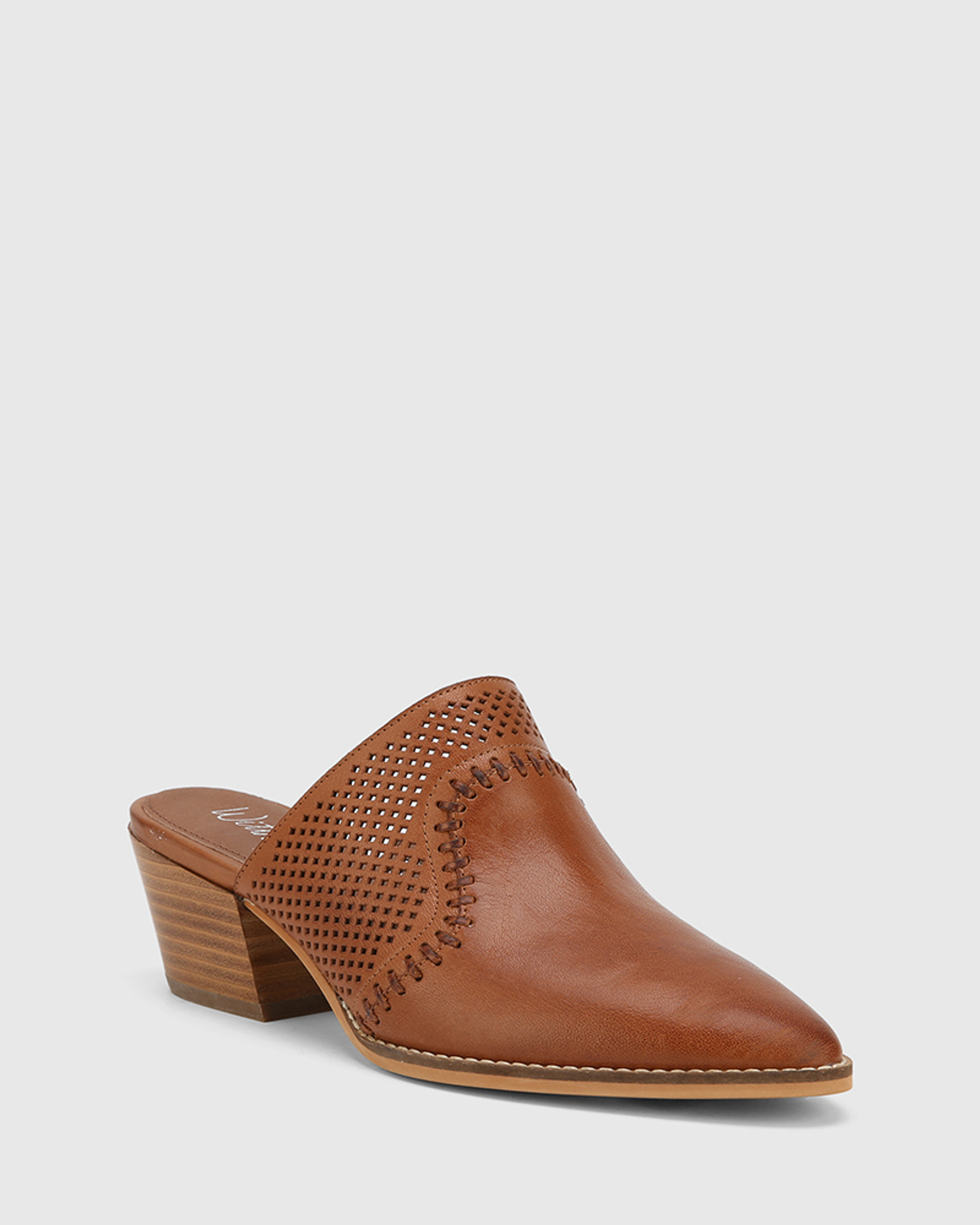 Kiara Dark Cognac Leather Block Heel 