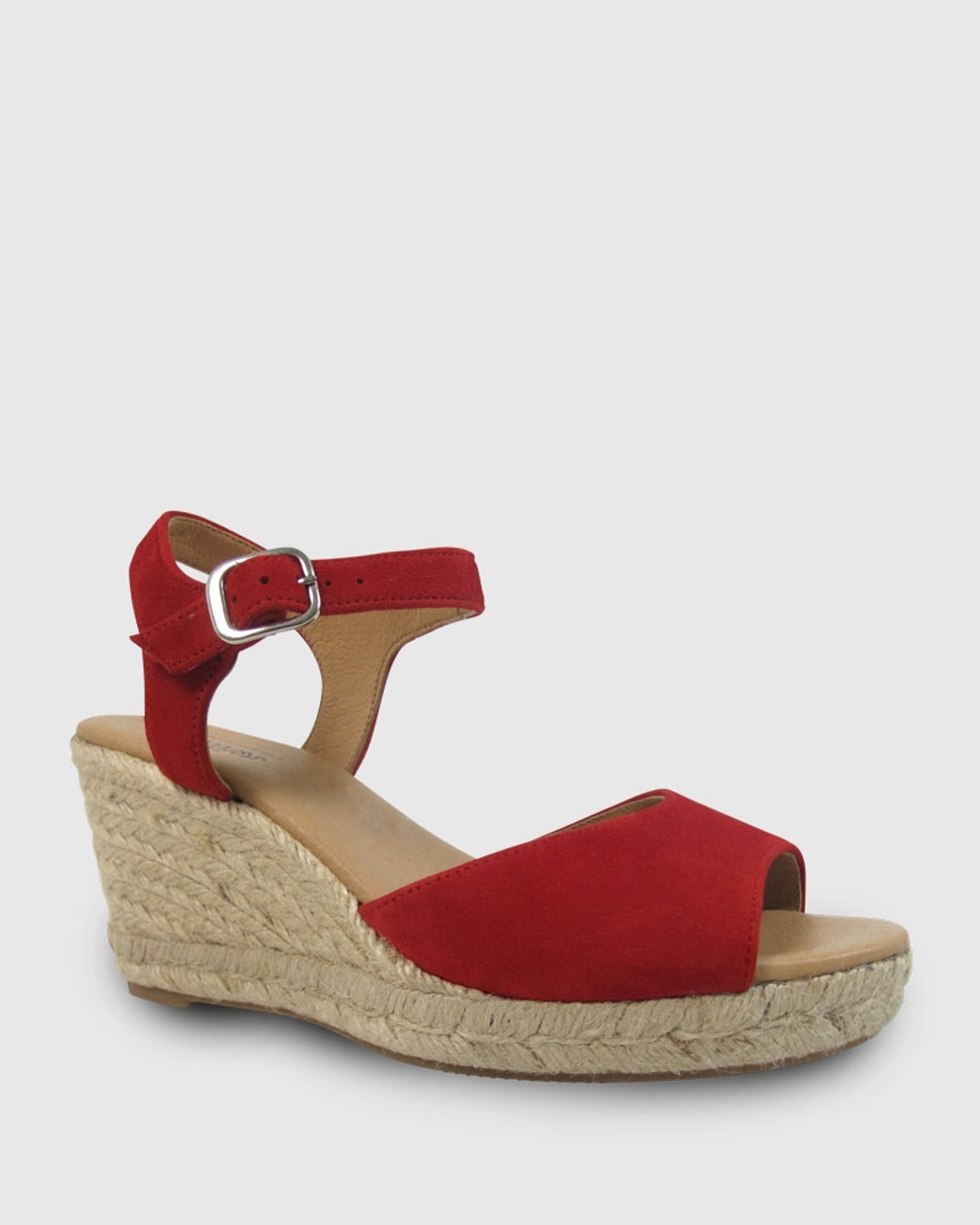 indsprøjte To grader Plante Umiko Red Suede Espadrille Open Toe Wedge