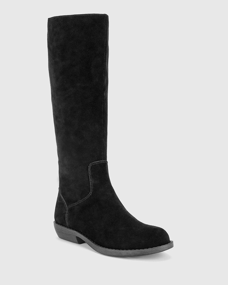 black suede round toe booties