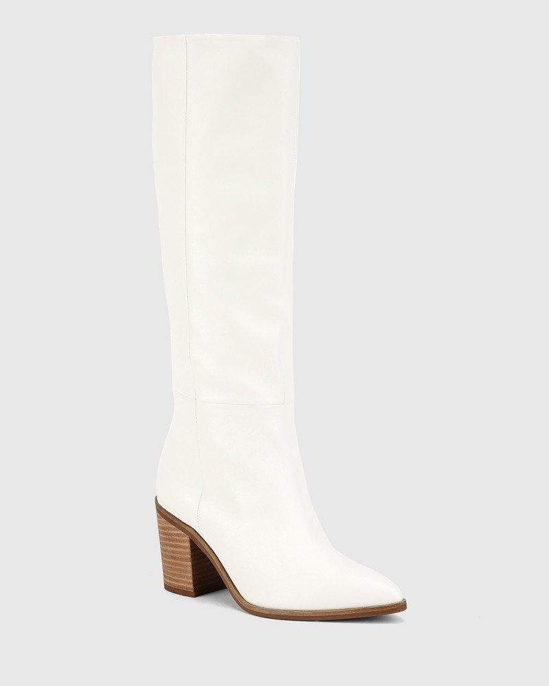 white leather boot