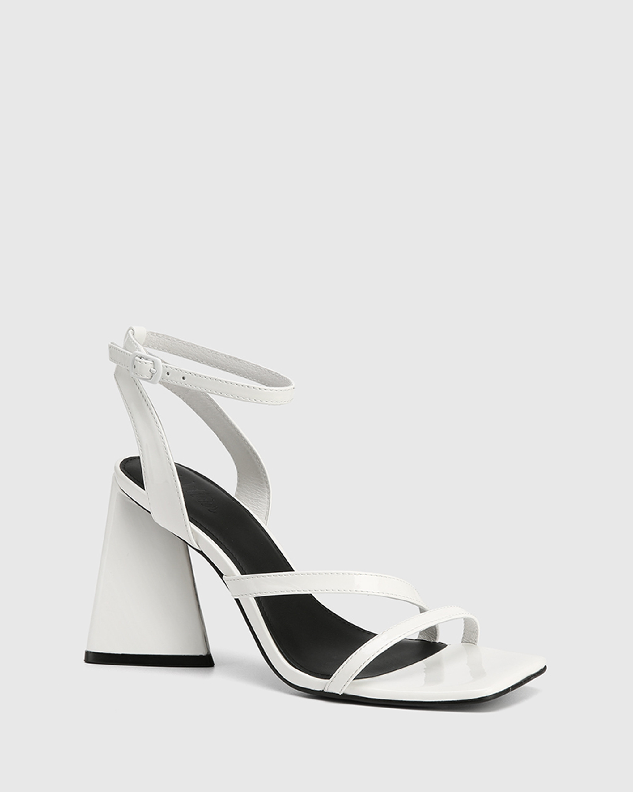 Raychie White Patent Leather Angular Heel Sandal