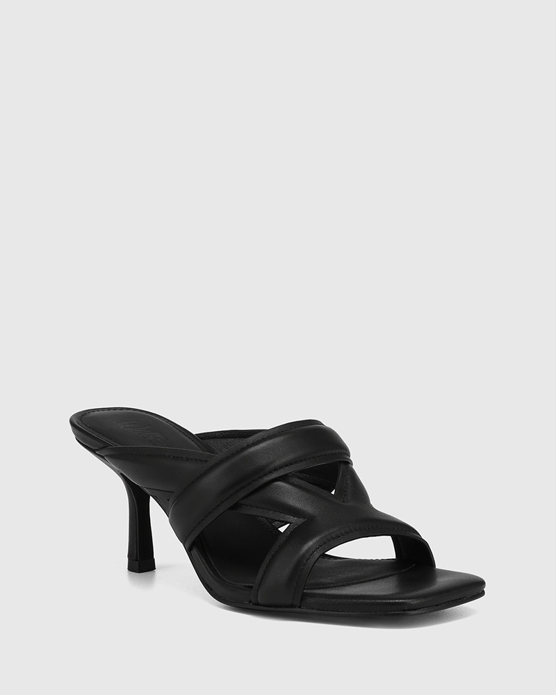 Casanova Black Leather Stiletto Heel Sandal