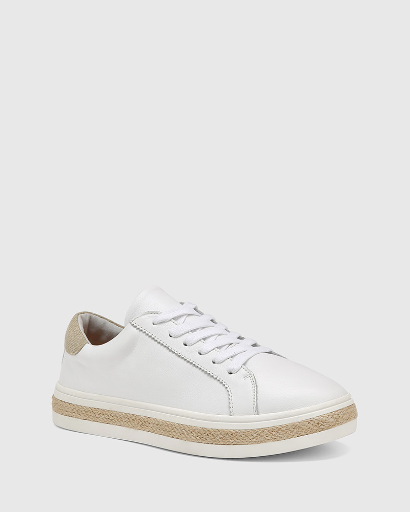 white leather sneakers