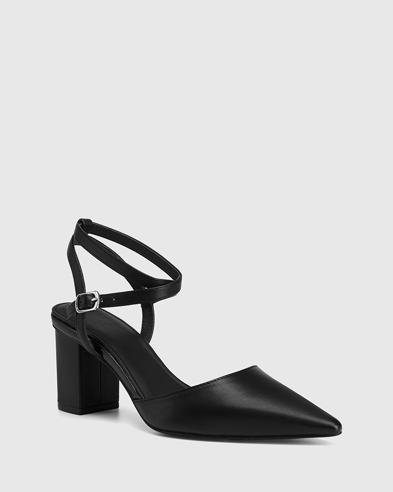 Pollen Black Leather Block Heel Pump
