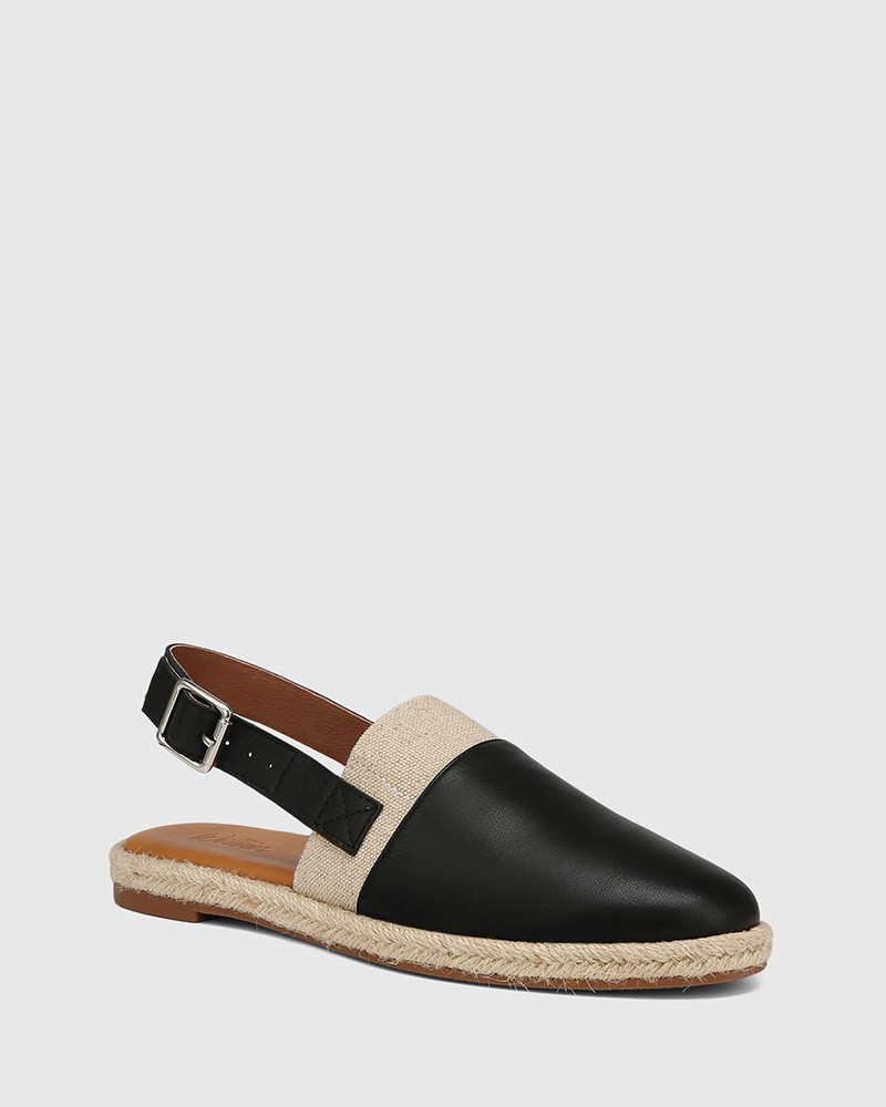 Cosmos Black Leather Espadrille Slingback