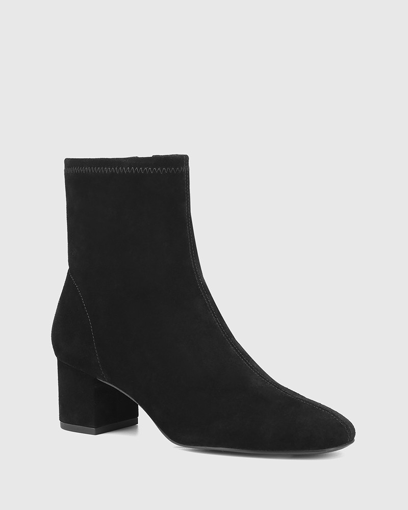 black suede square toe boots