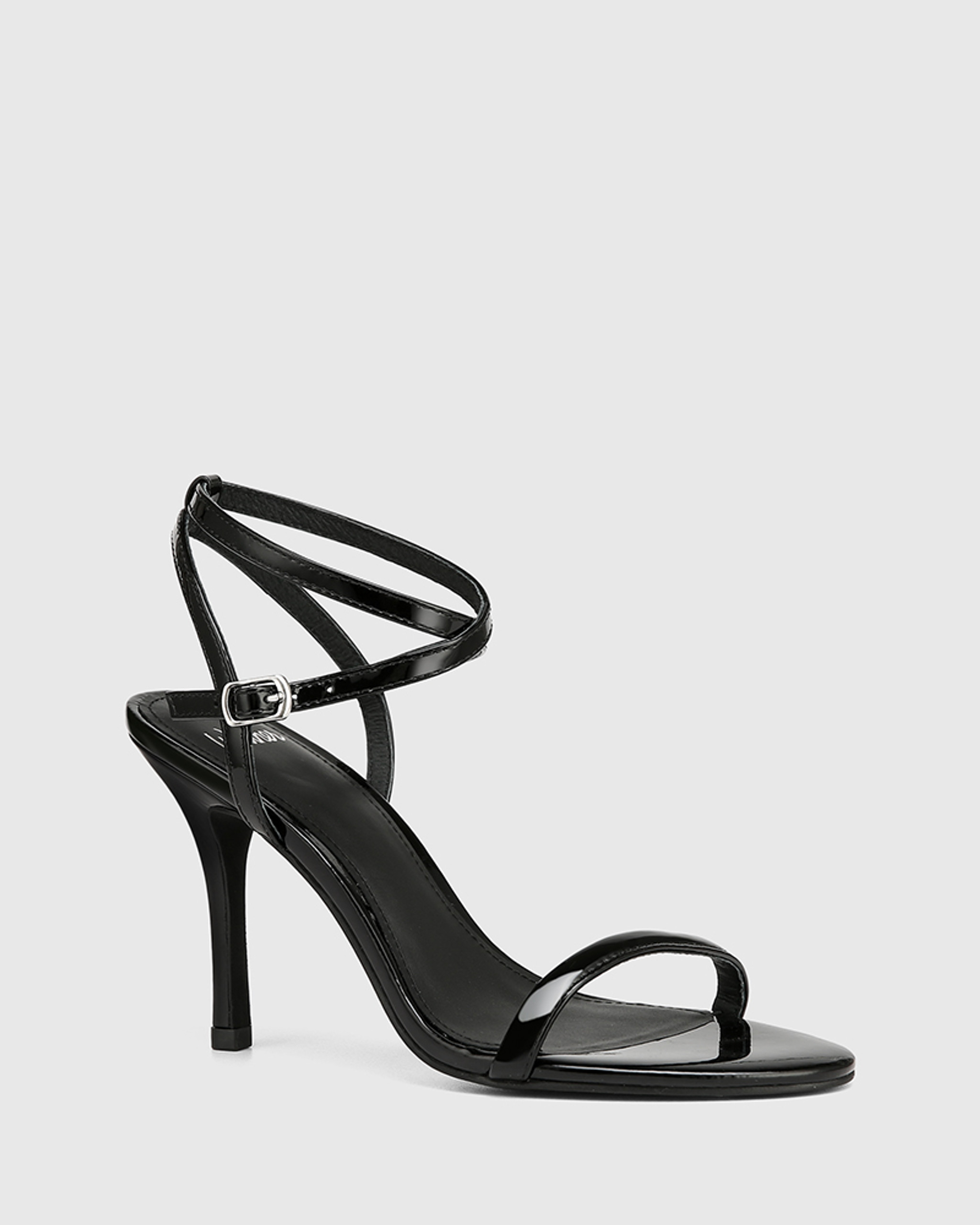 Roseta Black Patent Stiletto Heel Sandal