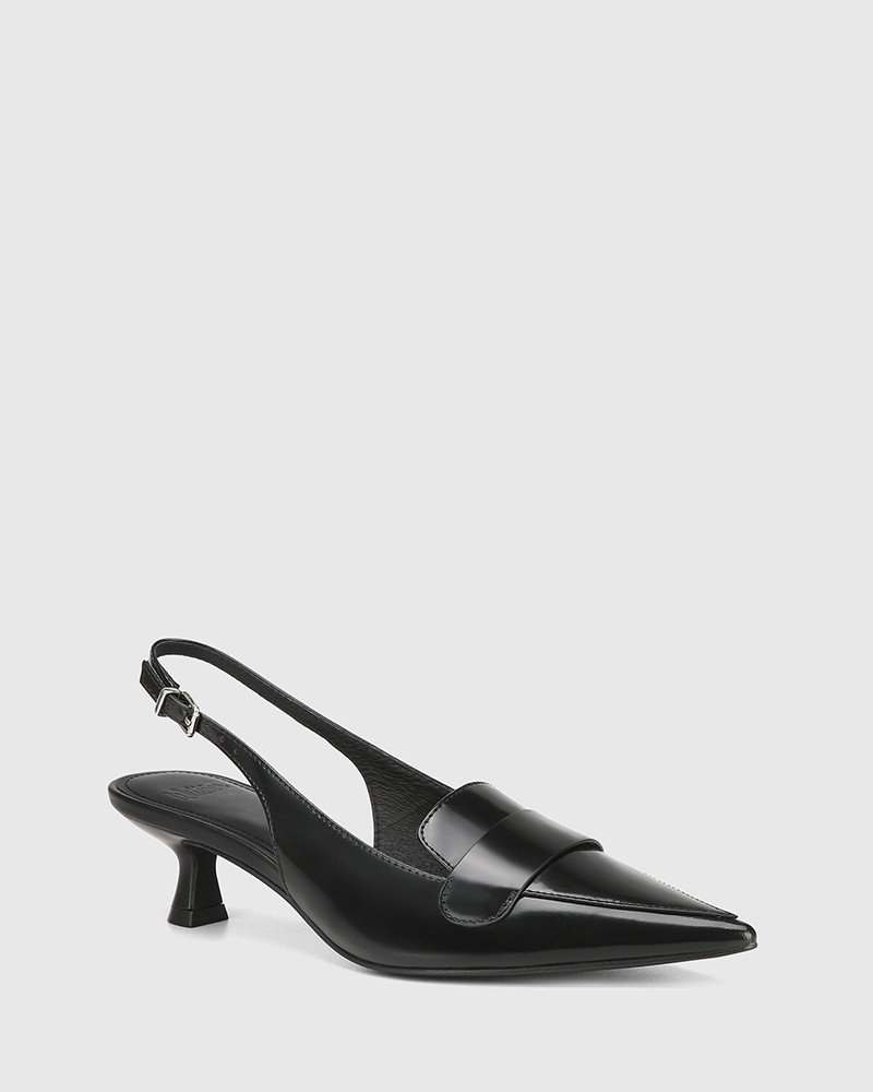 George Black Leather Kitten Heel Slingback