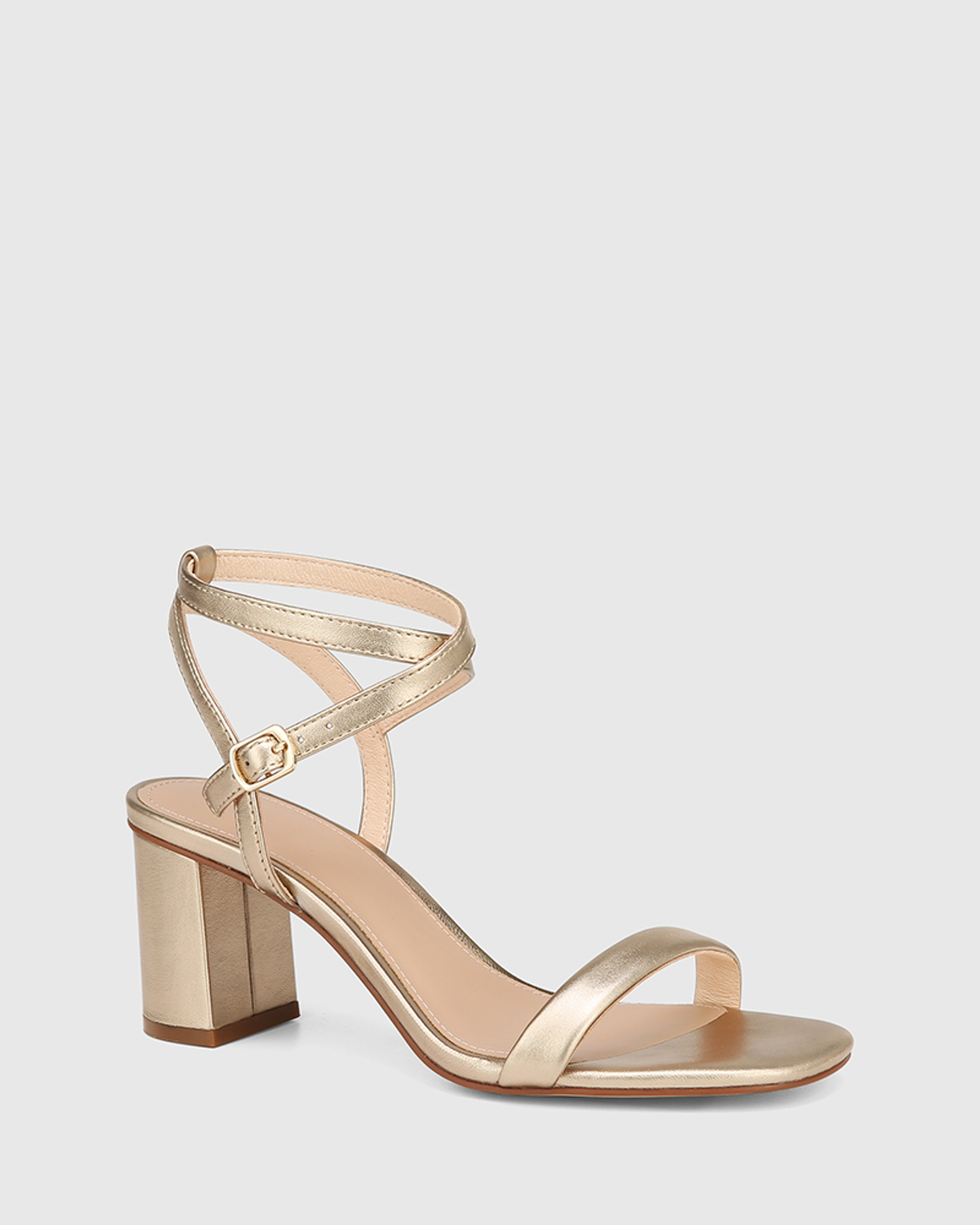 Carelinah Champagne Metallic Leather Block Heel Sandal