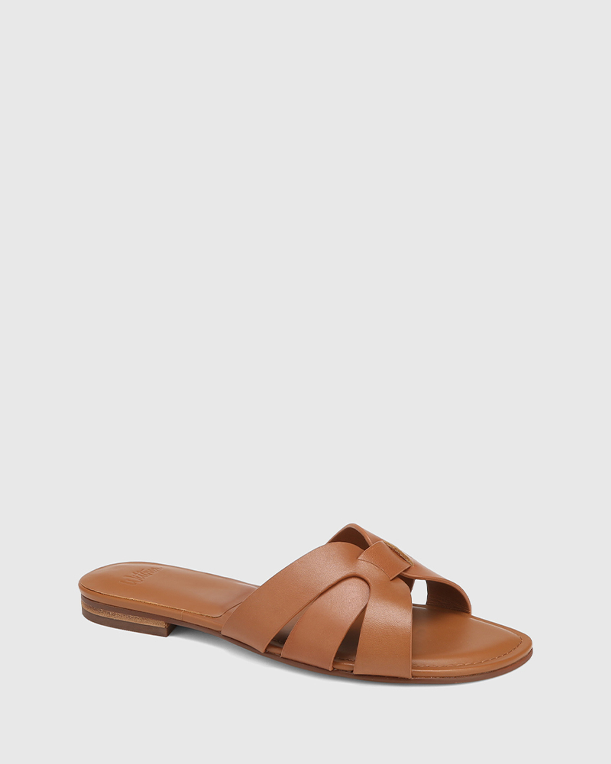 Caroline Dark Cognac Leather Flat Sandal