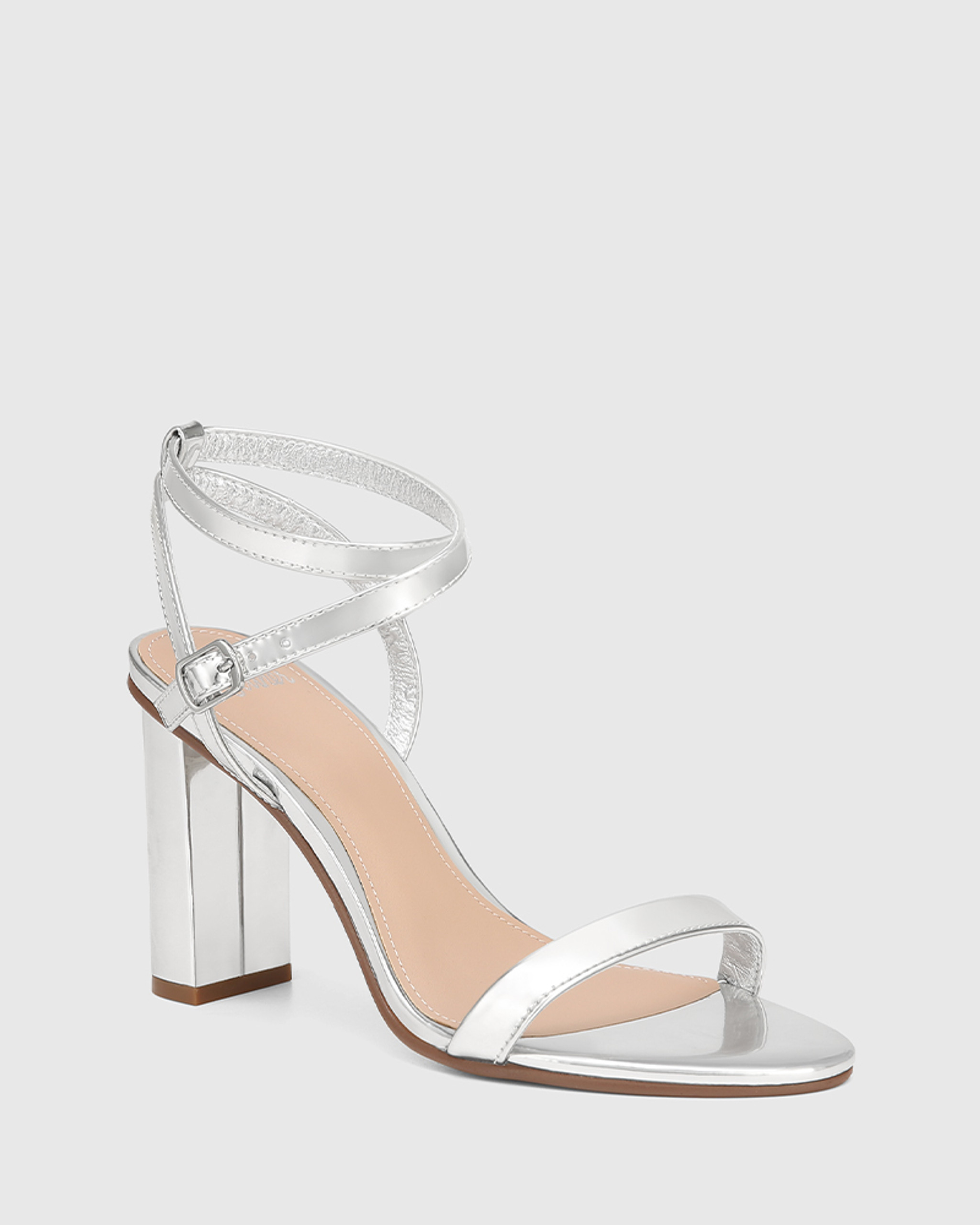 Silver Mirror Bold Cross Strap High Heels | Tajna Shoes – Tajna Club