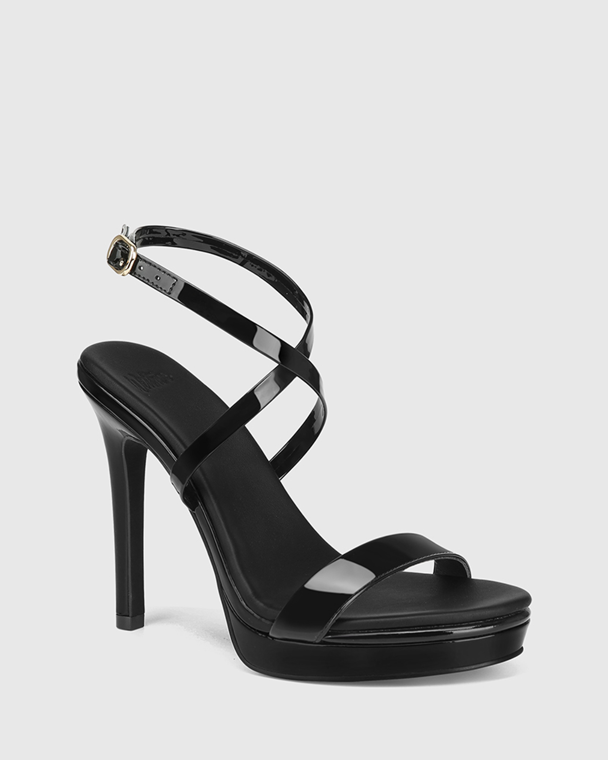 Fioni Texturized Shiny Black High Heel Shoes Strappy Platform Stilettos  Size 8 | Black high heels, Strappy platform sandals, Heels