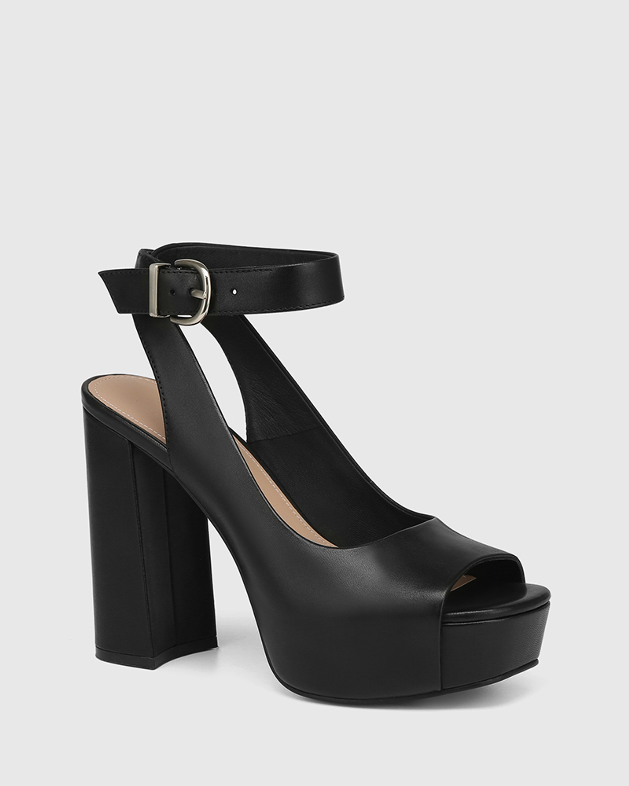 Wren Black Leather Block Heel Platform Sandal