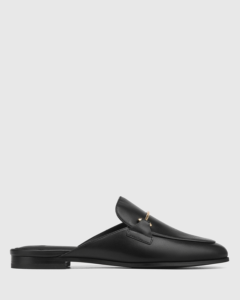 Adelaide Black Leather Backless Loafer