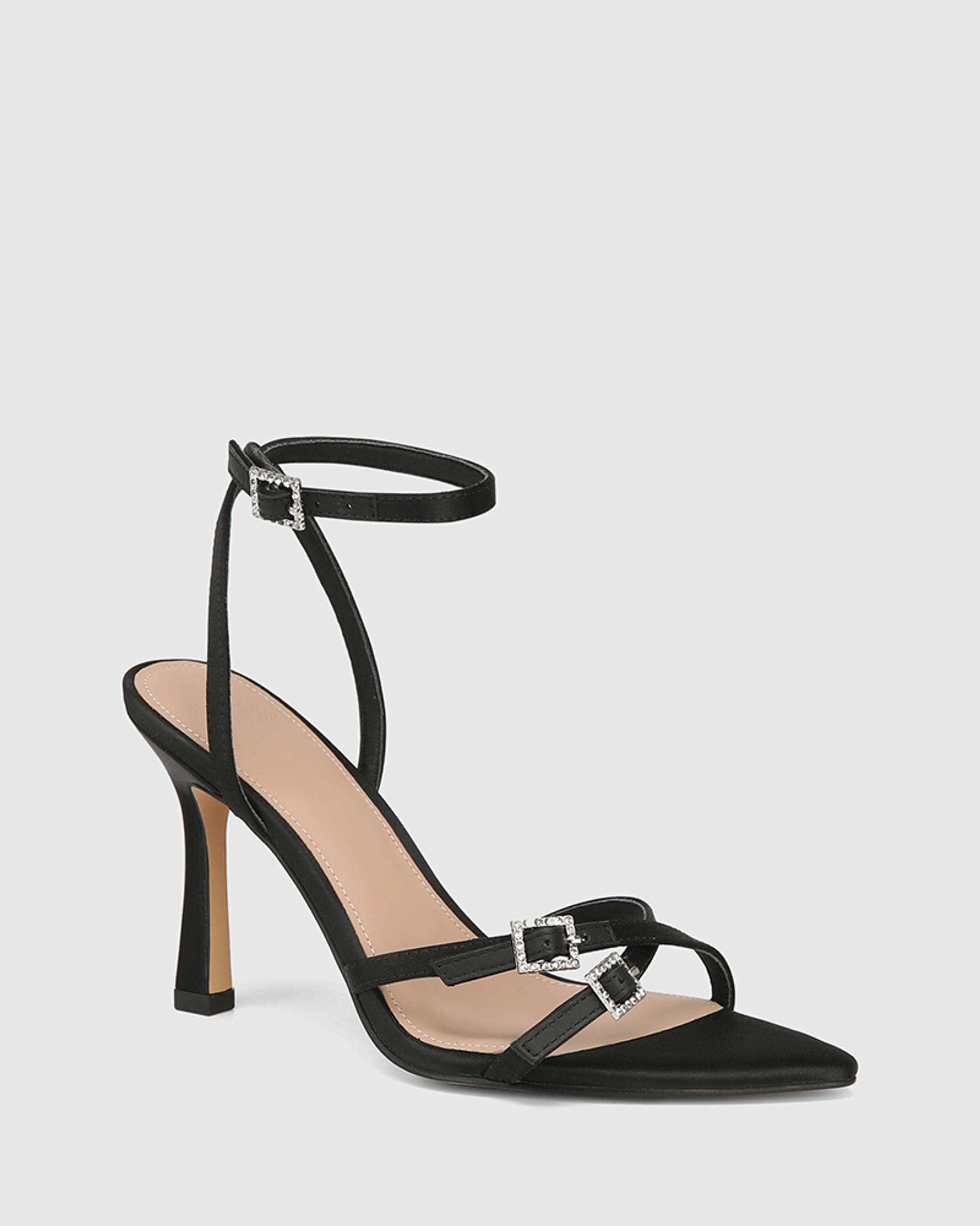 Rosabella Black Recycled Satin Stiletto Heel Sandal