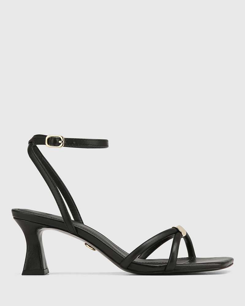 Kendall Black Leather Flared Heel Sandal
