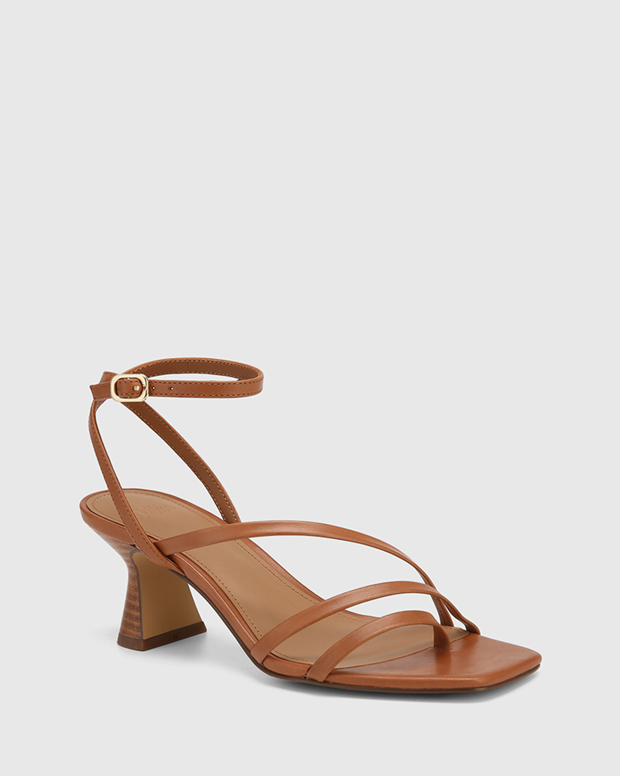 Maeve Dark Cognac Leather Flared Heel Sandal