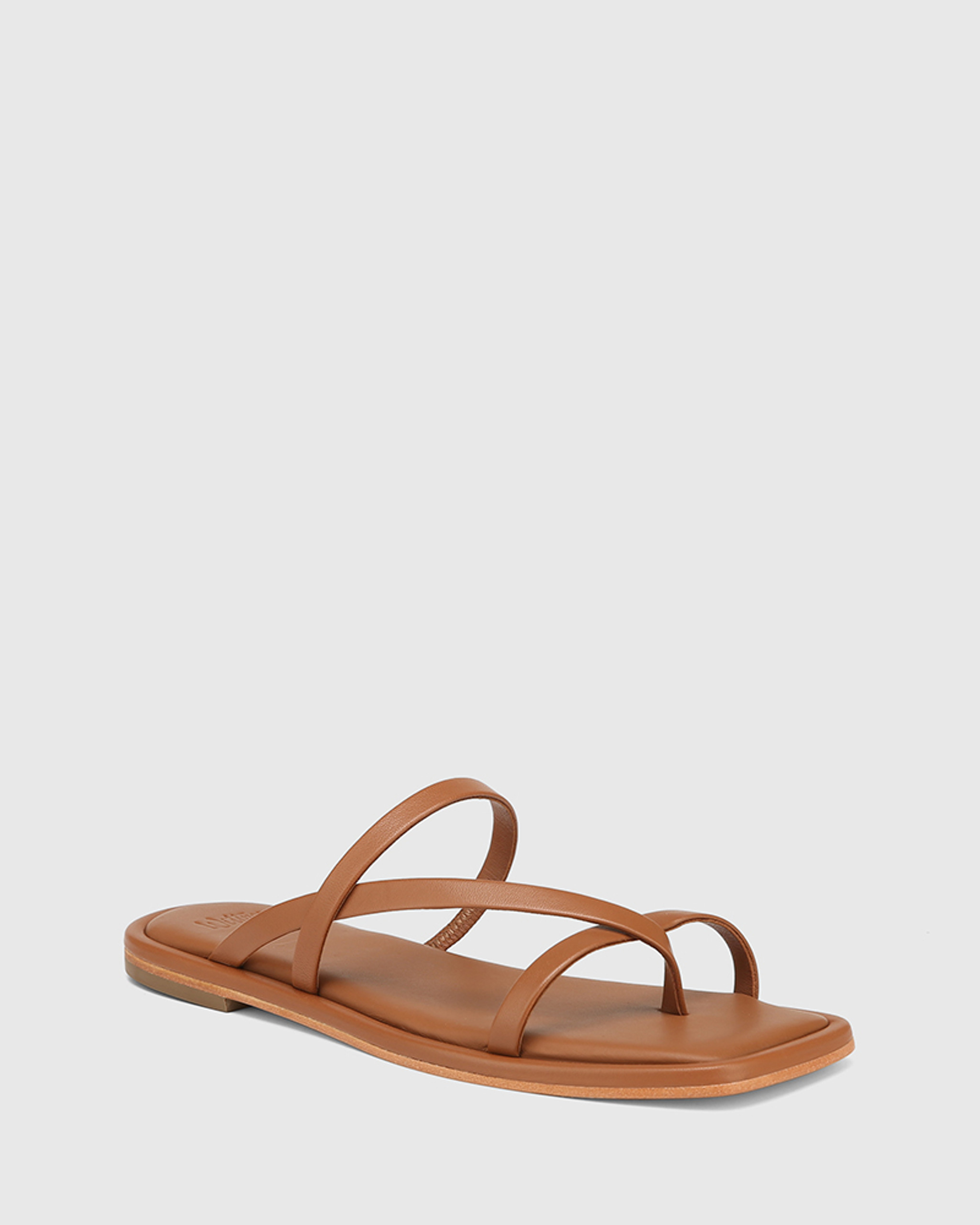 Alysson Dark Cognac Leather Flat Sandal