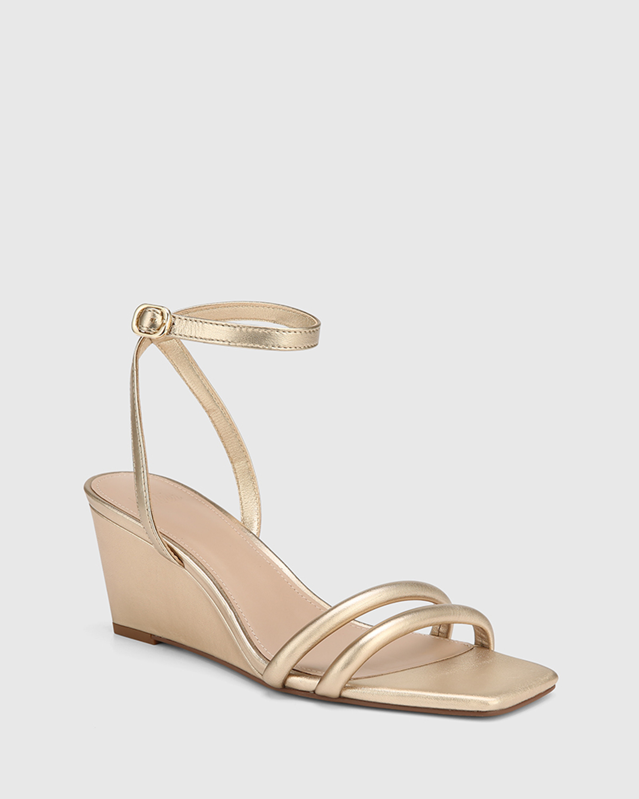 Michael Kors Aubrey Metallic Leather Wedge Sandal - Pale Gold