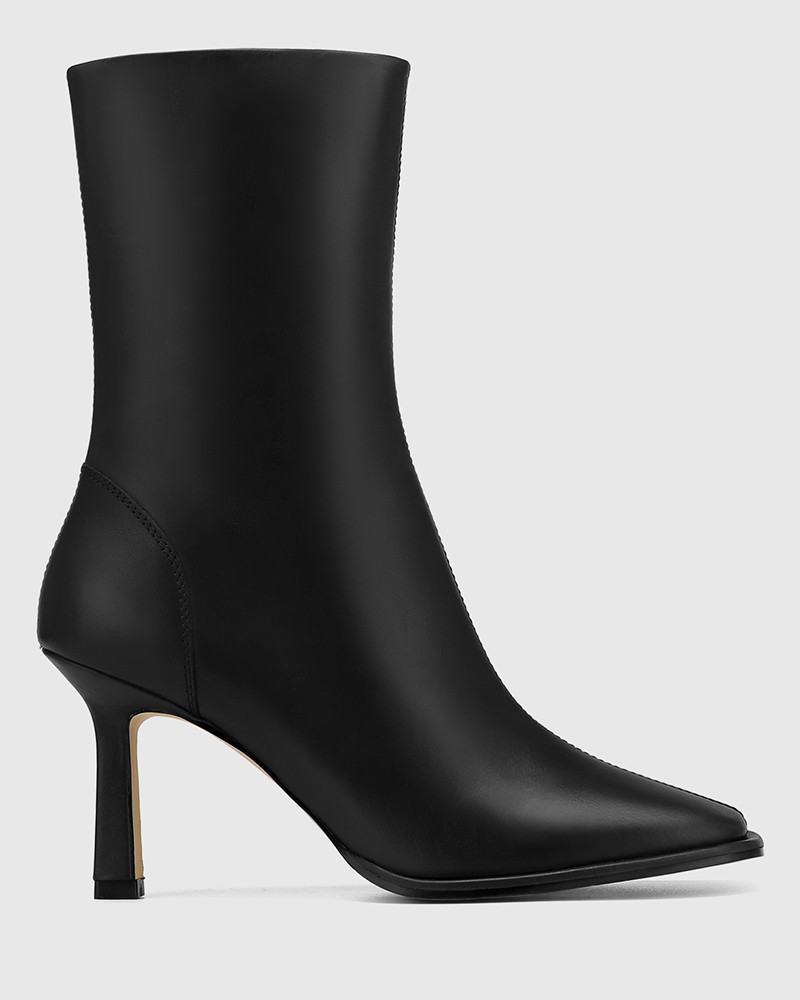 Paltro Black Leather Stiletto Heel Ankle Boot - Main Image