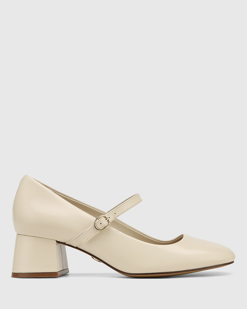 Irena Vintage Ivory Leather Block Heel Mary Jane - Main Image