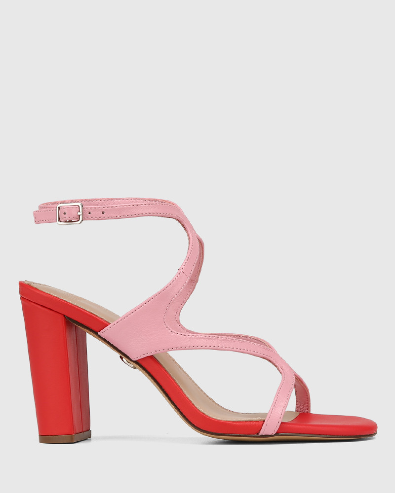 Radiance Petal Pink and Rouge Red Leather Strappy Heel - Main Image