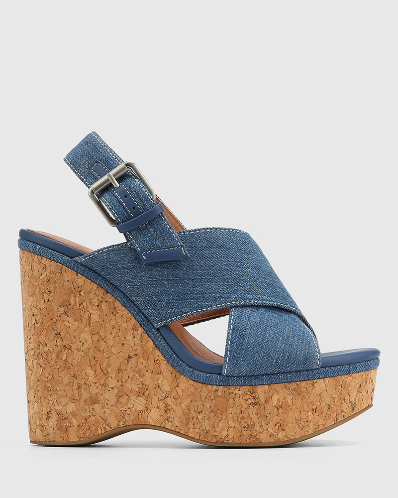 Xalena Ocean Blue Denim Platform Wedge