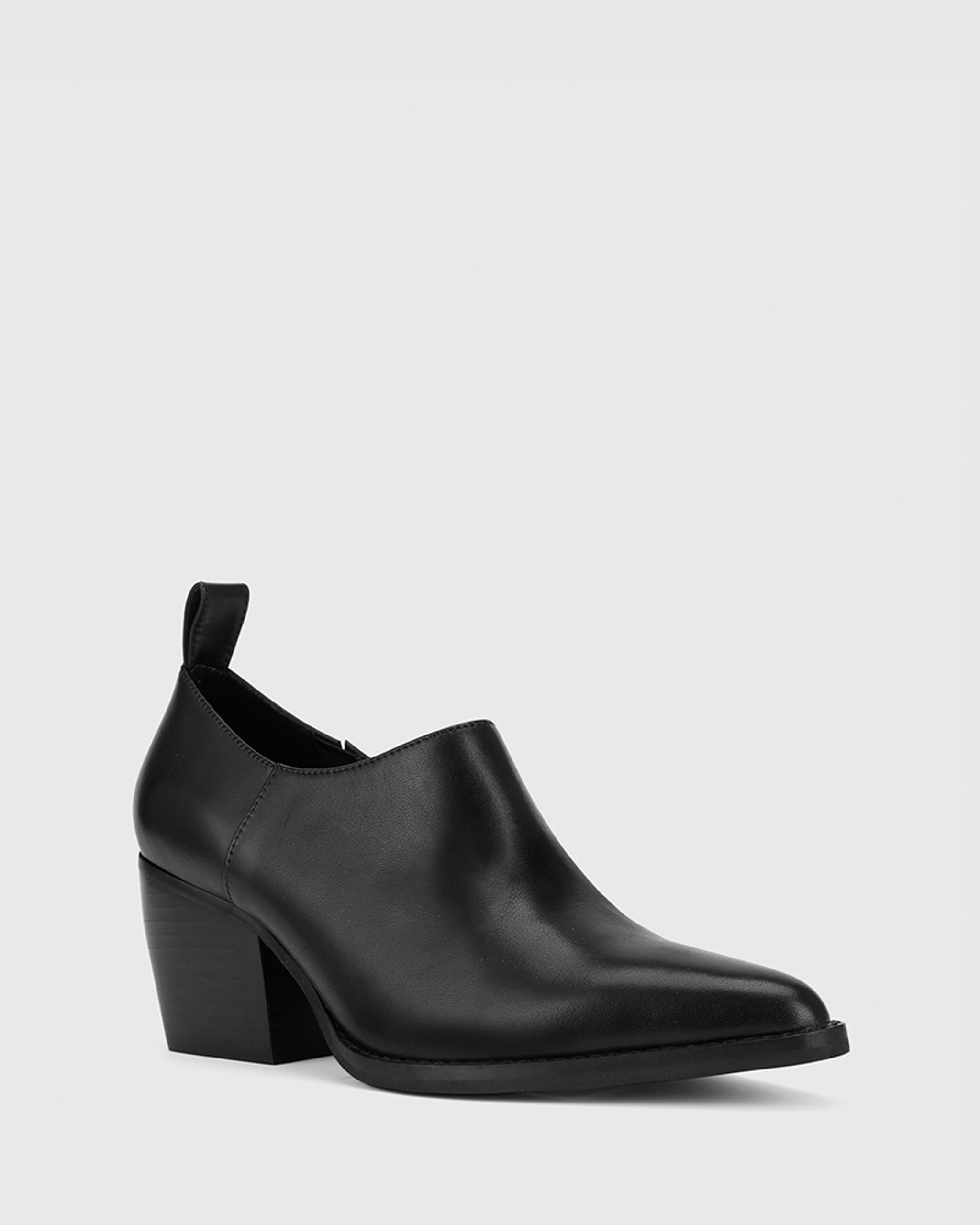 Keisha Black Leather Pointed Toe Block 