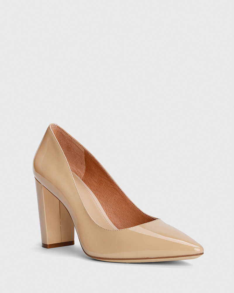 closed toe block heels nude