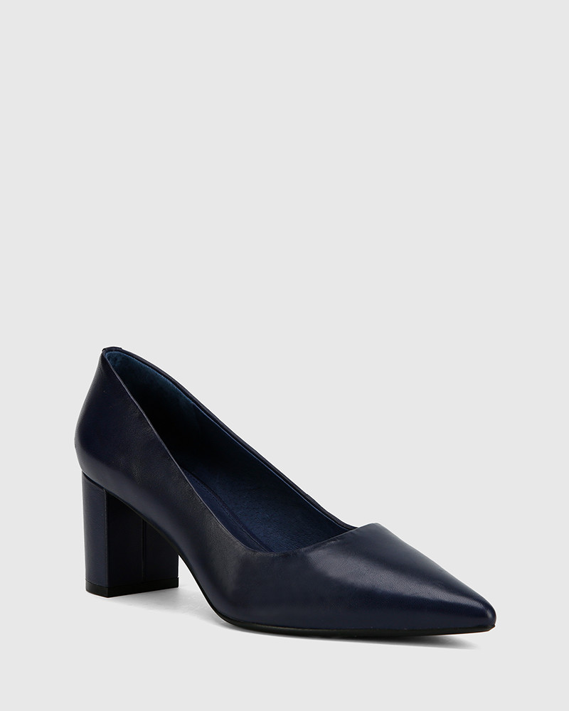Dalena Oxford Blue Nappa Leather Block Heel Pointed Toe