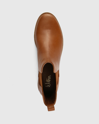 Cezar Dark Cognac Leather Round Toe Gusset Ankle Boot