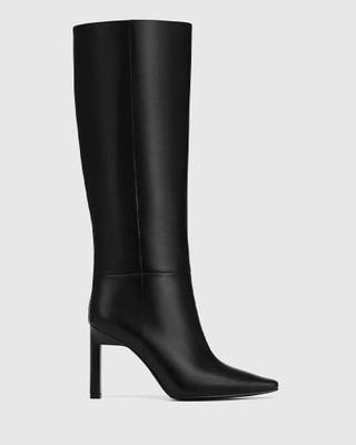 Haylex Black Leather Pull On Long Boot