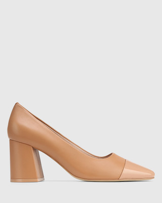 Likitha Sunkissed Tan Leather With Patent Toe Pump